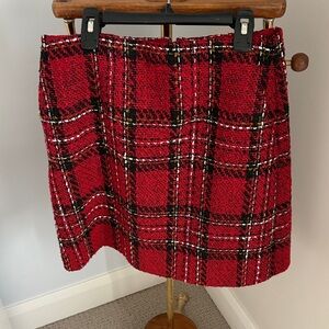 LOFT Red and Black Plaid Mini Skirt